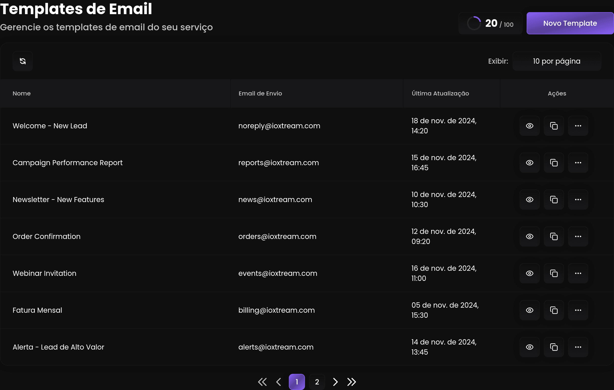 Email Template Internal Page
